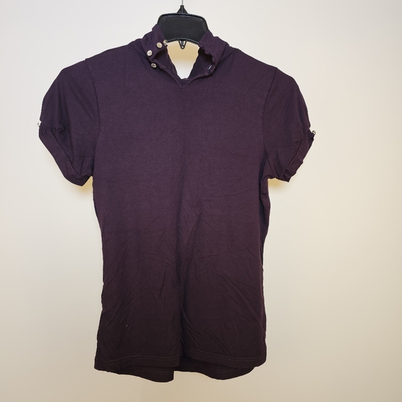 Purple stretch reverse knit rayon turtle neck short puff sleeve top size L US - Picture 4 of 6